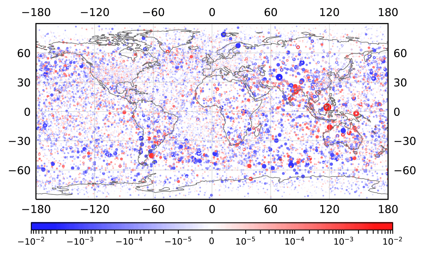 Geographical distribution of conventional observations (NCEP prepBUFR)