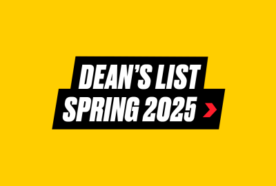 A UMD gold-colored box with bold italic text on a black ribbon that says Dean's List Spring 2025