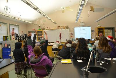 Ross Salawitch talks about climate change with Seventh and eighth grade students at the Montgomery School in Chester Springs, Pennsylvania.