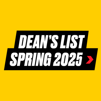 A UMD gold-colored box with bold italic text on a black ribbon that says Dean's List Spring 2025